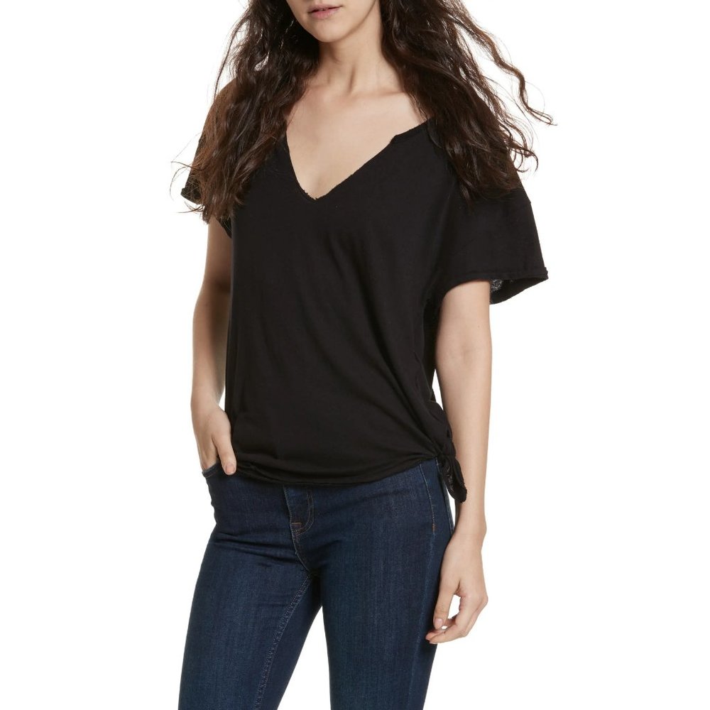 Lilly Cotton Jersey Side Tie Distressed T-shirt XS